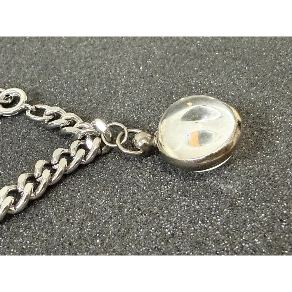 Vintage Mustard Seed Charm Bracelet Round Glass Dangle Silver Tone Germany‎ 7
